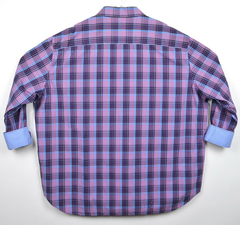 TailorByrd Men's Sz 3XL Flip Cuff Purple Pink Blue Plaid Button-Front Shirt