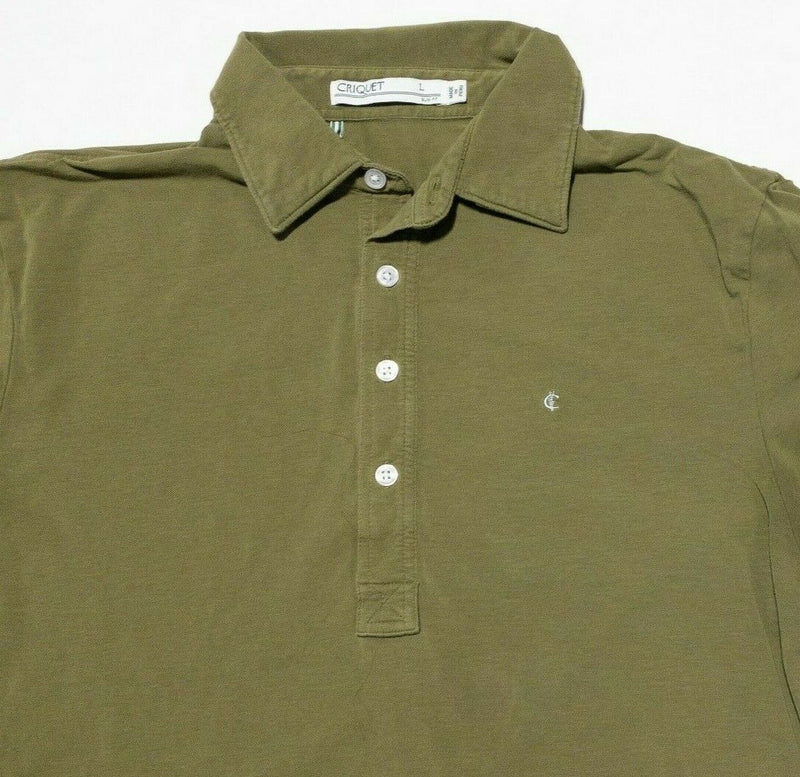 Criquet Olive Green Polo Shirt Short Sleeve Logo Men's Large Slim Fit