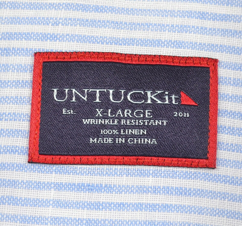 UNTUCKit Men's Sz XL 100% Linen Wrinkle Resistant Blue Pinstripe Shirt