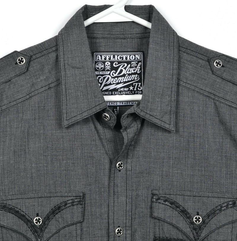 Affliction Black Premium Men's Large Buckle Exclusive Gray Button-Front Shirt