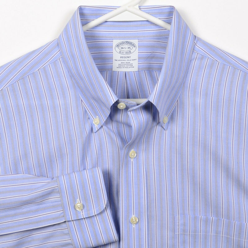 Brooks Brothers Men's 16.5-35 Non-Iron Blue Striped Button-Down Dress Shirt