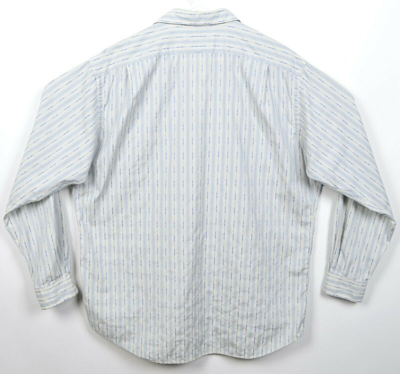 Polo Ralph Lauren Men's Large "Merrin" White Blue Striped Geometric Button Shirt