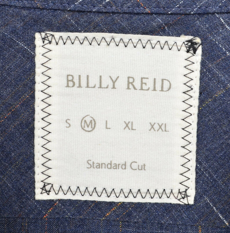 Billy Reid Men's Medium Standard Cut Blue Geometric Stitch Button-Front Shirt