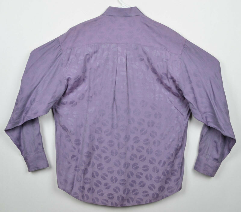 Bugatchi Uomo Men's Sz Medium Rayon Blend Purple Geometric Dot Shiny Club Shirt