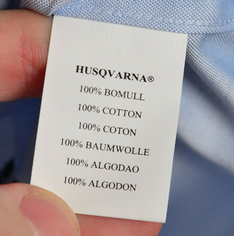 Husqvarna Men's Sz Large Flip Cuff Blue Embroidered Dealer Employee Dress Shirt