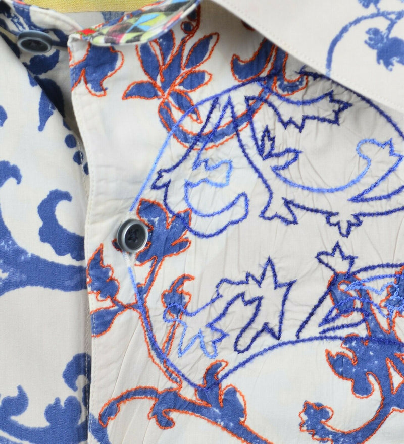 Robert Graham Men's 2XL Flip Cuff Paisley Multi-Color Embroidered Designer Shirt
