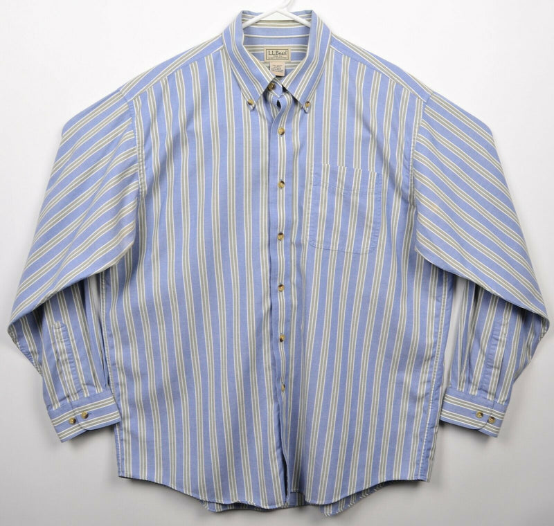 L.L. Bean Men's Large Blue Striped Wrinkle Resistant Button-Down Shirt