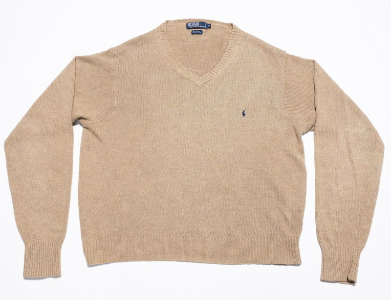 Polo Ralph Lauren Linen Sweater Men's XL Knit Pullover V-Neck Oatmeal Tan