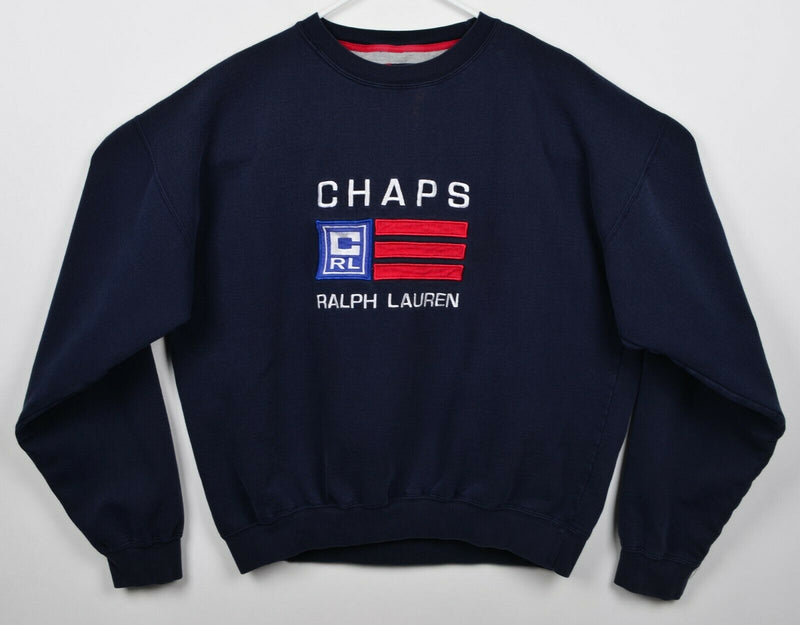 Vtg 90s Chaps Ralph Lauren Men's Sz XL Flag Spell Out Navy Crewneck Sweatshirt