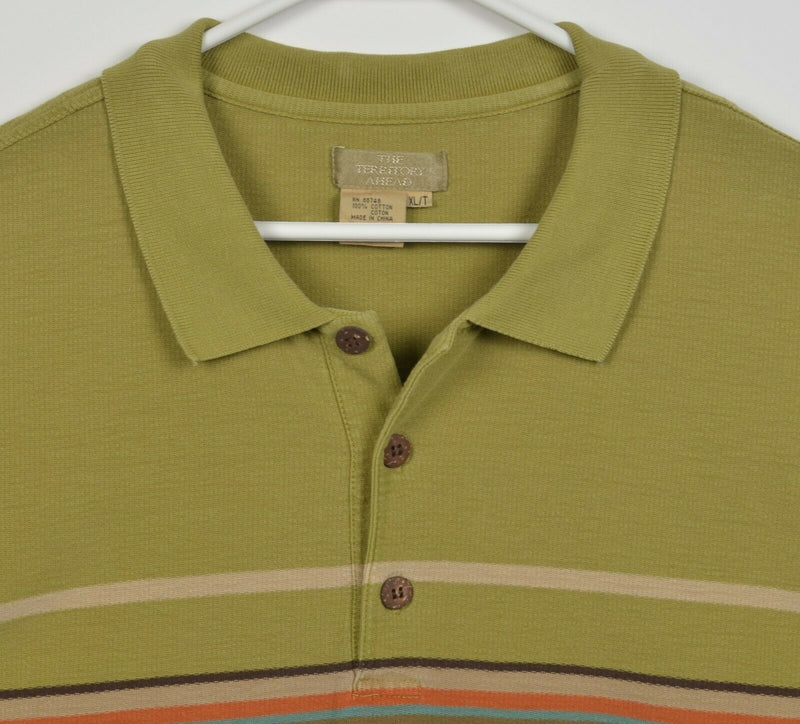 The Territory Ahead Men's XLT (XL Tall) Olive Green Striped Polo Shirt