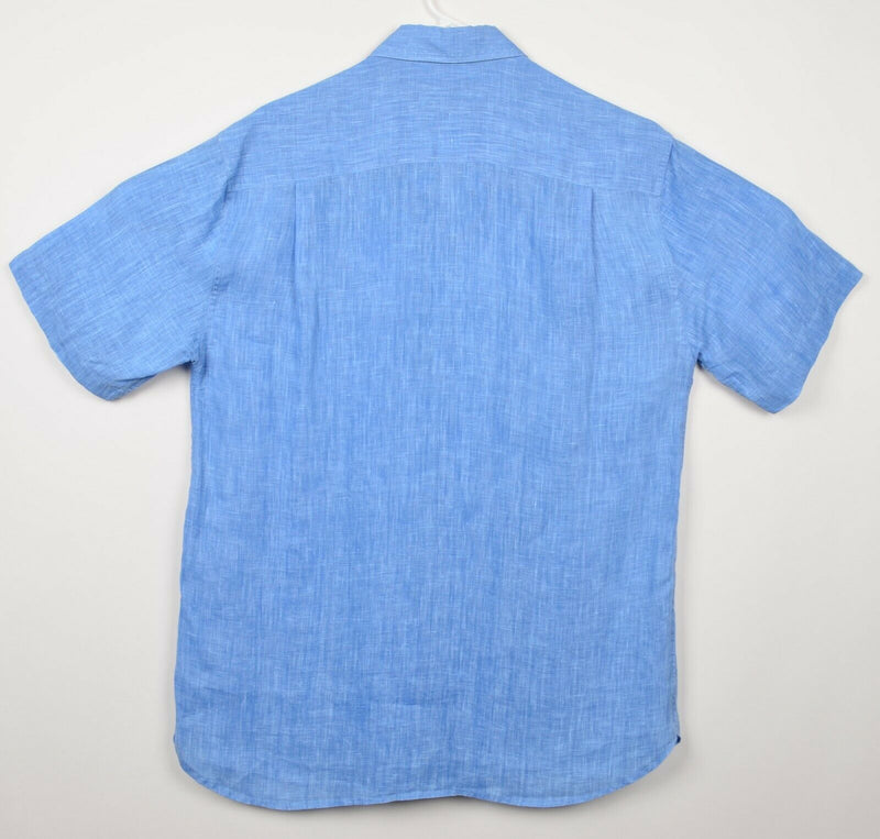 Nat Nast Men's Sz Medium American Fit 100% Linen Blue Ruffle Bowling Camp Shirt