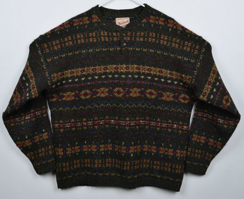 Vintage Woolrich Men's XL Wool Blend Fair Isle Nordic USA Made Henley Sweater