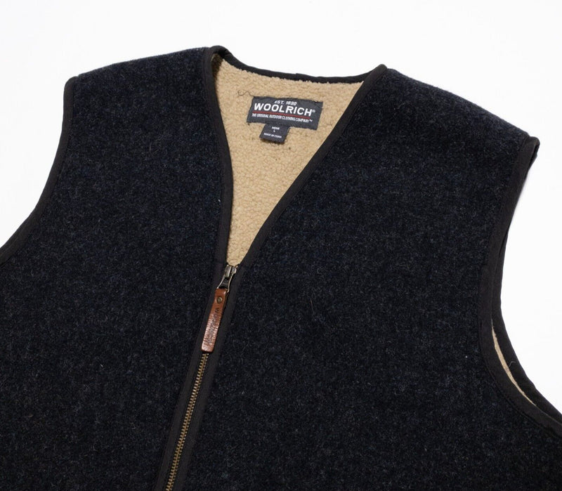 Woolrich Fleece Lined Vest Men's Large Charcoal Dark Gray Full Zip Wool Blend