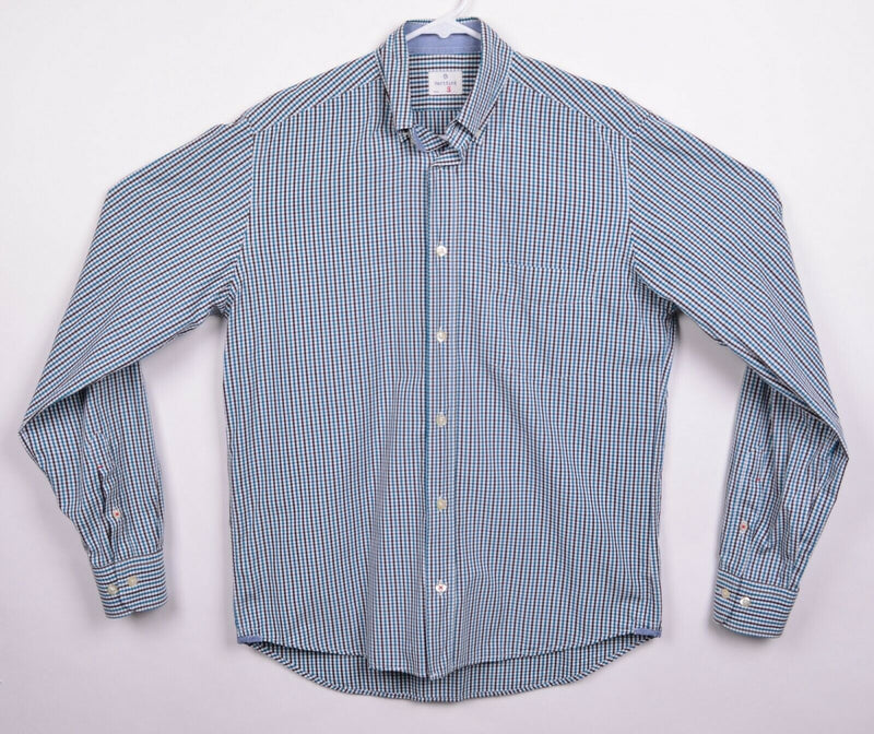 Hartford Men's Small Teal Black Plaid Check Long Sleeve Button-Down Shirt