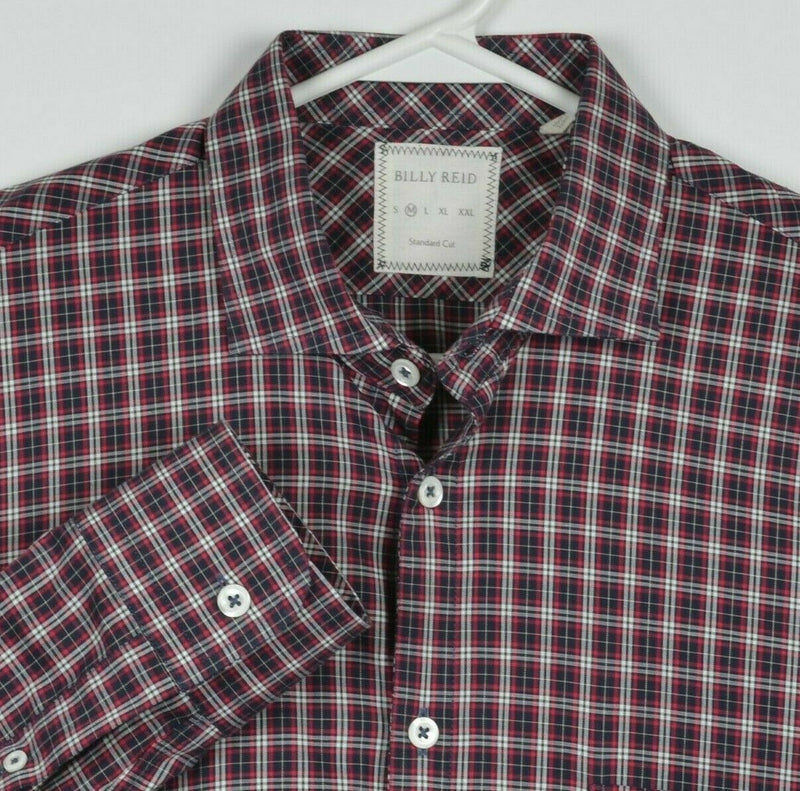 Billy Reid Men's Medium Standard Cut Red Plaid Spread Collar Button-Front Shirt