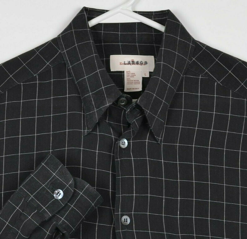 Ermenegildo Zenga Men's Large Linen Blend Black Graph Check Made in Italy Shirt