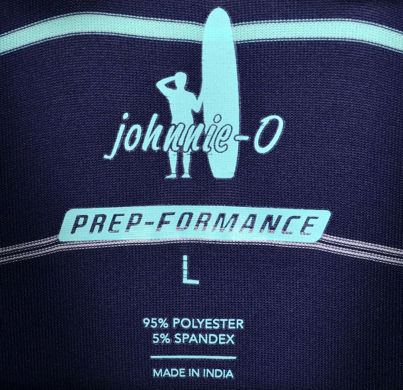 Johnnie-O Prep-Formance Men's Large Navy Aqua Stripe Wicking Golf Polo Shirt