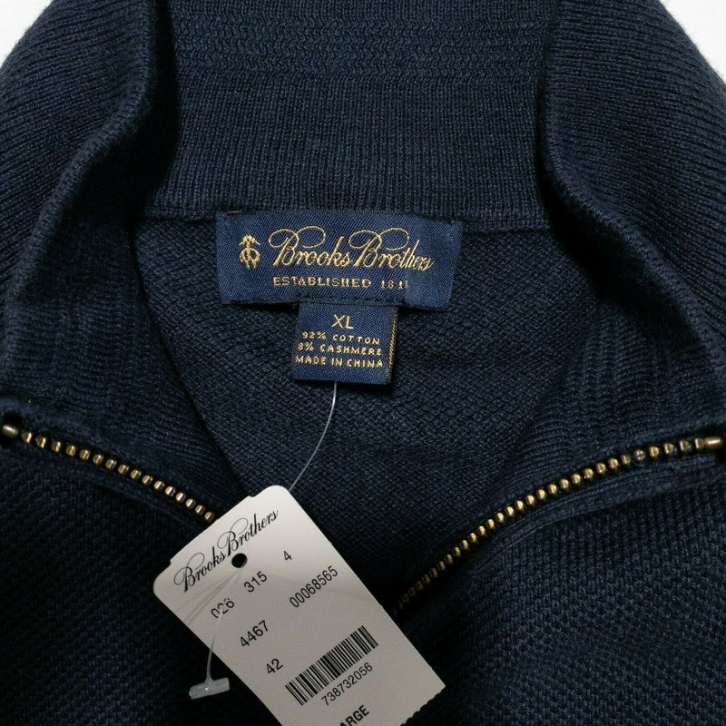 Brooks Brothers Men XL Cotton Cashmere Blend Navy Blue 1/4 Zip Pullover Sweater