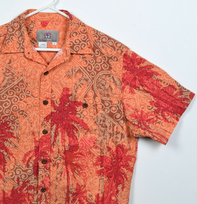 The Territory Ahead Men's Medium Orange Red Floral Palm Batik Button-Front Shirt