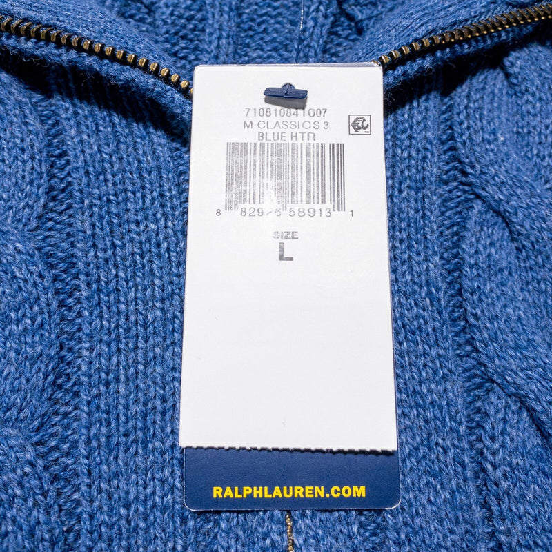 Polo Ralph Lauren Cable-Knit Sweater Men's Large Pullover 1/4 Zip Blue Knit