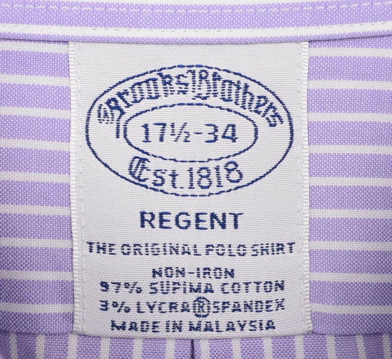 Brooks Brothers Men's 17.5-34 Purple Stripe Non-Iron Cotton Spandex Regent Shirt