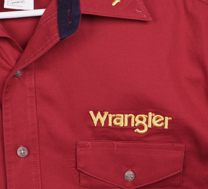 Wrangler Men's Sz Large Embroidered Spell Out Bull Rider Rodeo Red Western Shirt