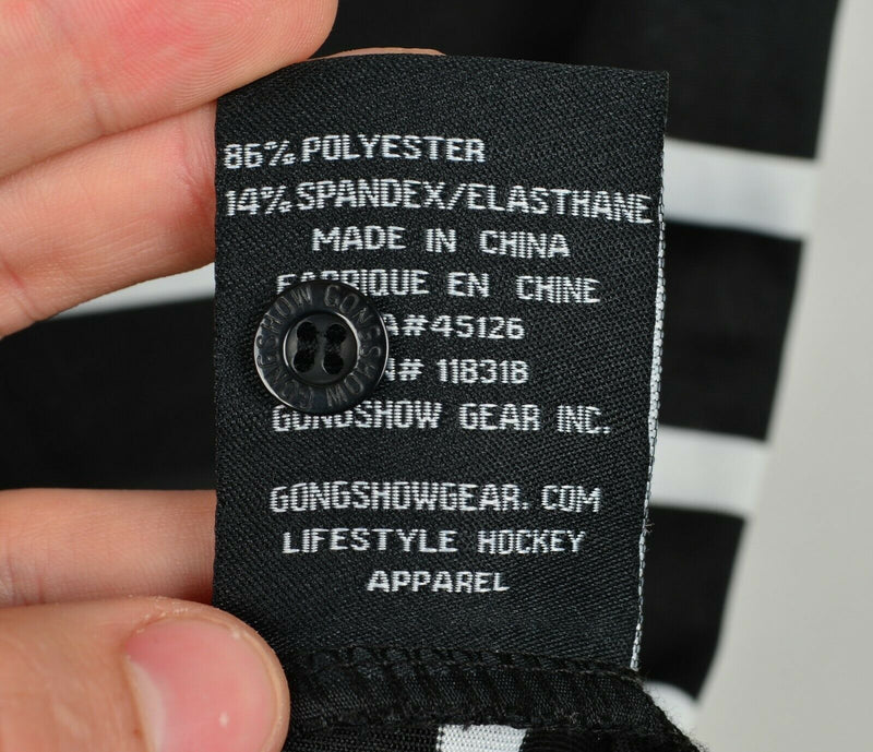 Gongshow Men's Sz Large Black White Striped Lifestyle Hockey Polo Shirt