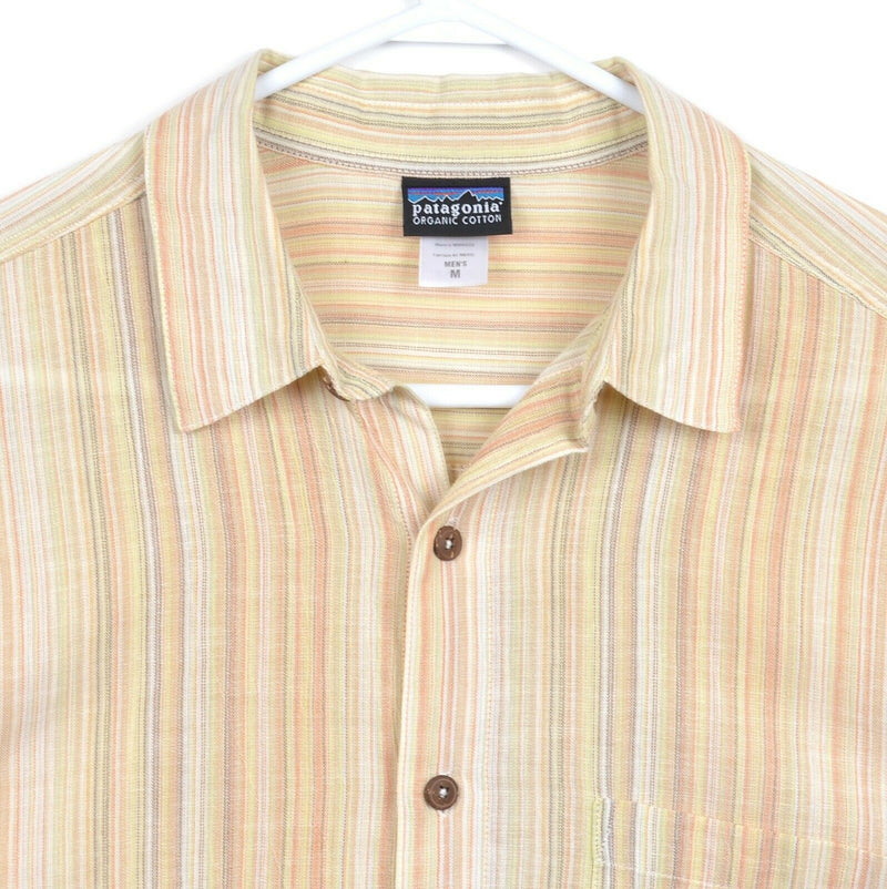 Patagonia Men's Sz Medium Organic Cotton Yellow Striped Short Sleeve Shirt