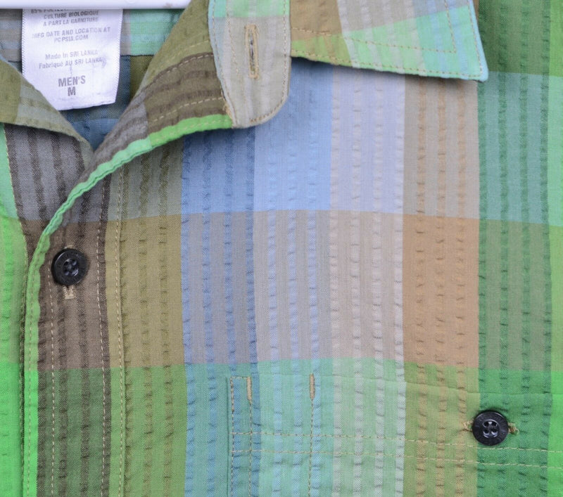 Patagonia Men's Sz Medium Seersucker Organic Cotton Poly Blend Green Plaid Shirt