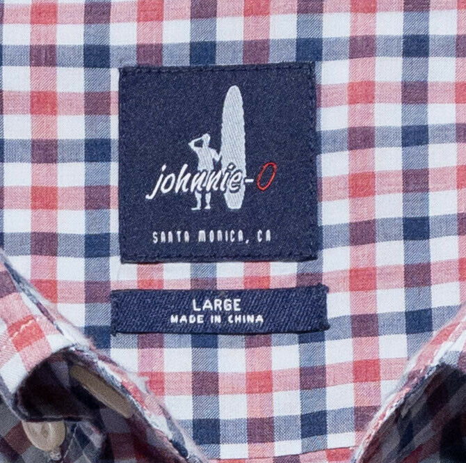 johnnie-O Red Blue Check Long Sleeve Button-Down Shirt Preppy Men's Large