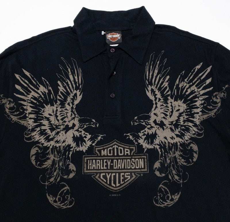 Harley-Davidson Polo Shirt Medium Men's Eagle Logo Graphic Black Short Sleeve