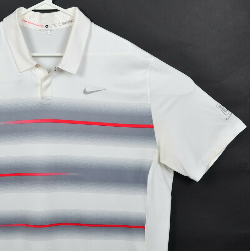Nike Tiger Woods Collection Men's XL White Striped Snap Golf Polo Shirt