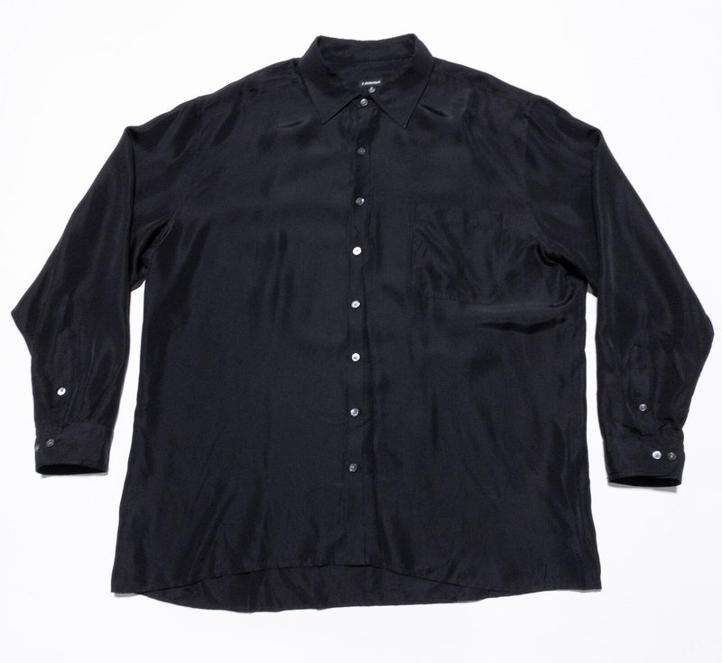 Vintage J. Peterman Silk Shirt Men's XL Button-Up Solid Black Long Sleeve Satin