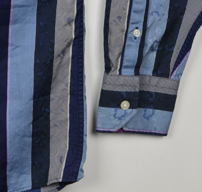 Elements By Arnold Zimberg Men's Sz XL Paisley Striped Blue Gray Flip Cuff Shirt