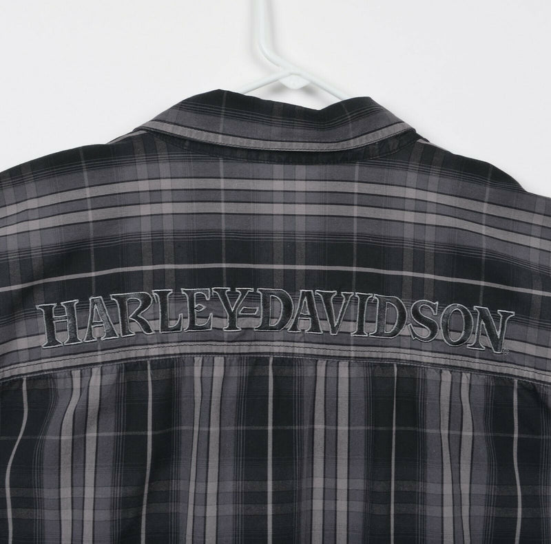 Harley-Davidson Men's Sz 3XL Black Gray Plaid Shield Garage Mechanic Biker Shirt