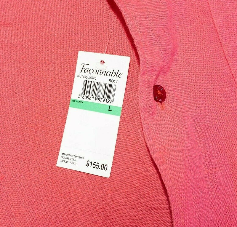 Faconnable Linen Shirt Club Riviera Hot Pink Long Sleeve Shirt Men's Large