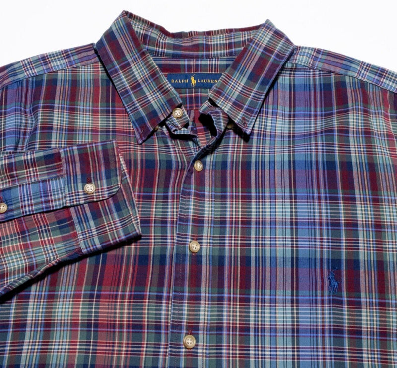 Polo Ralph Lauren 2XB Big Shirt Men's Long Sleeve Plaid Red Blue Button-Down