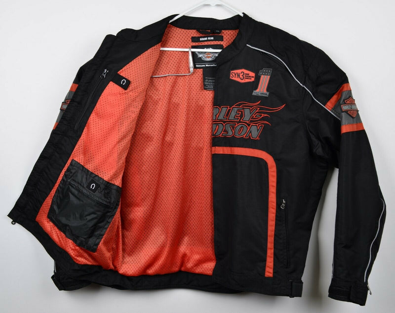 Harley-Davidson Men's 2XL Riding Gear Black Orange Flames Mesh Nylon Jacket