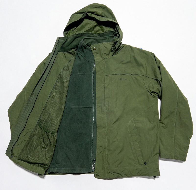 L.L. Bean 3-in-1 Jacket Men's Large Shell Fleece Hooded Full Zip Green Outdoor