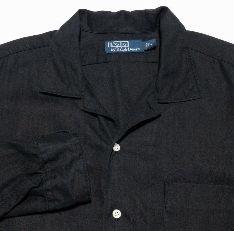 Polo Ralph Lauren Men's Large Silk Linen Blend Button-Front Camp Shirt Black