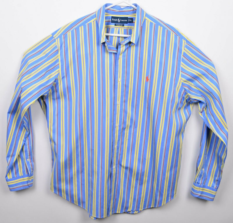 Polo Ralph Lauren Men's XL Classic Fit Blue Yellow Striped Button-Down Shirt