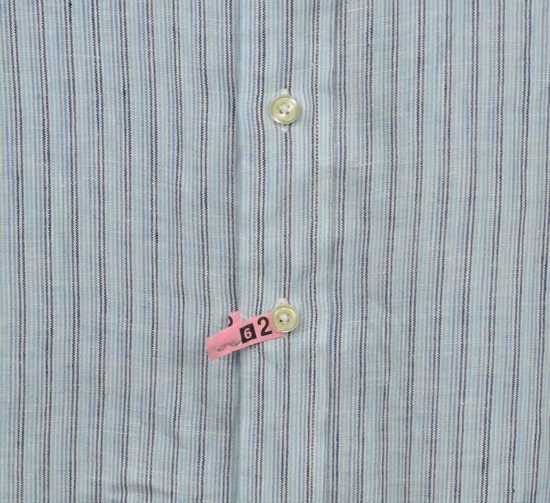 Brooks Brothers Men's Large Slim Irish Linen Blue Striped Button-Front Shirt
