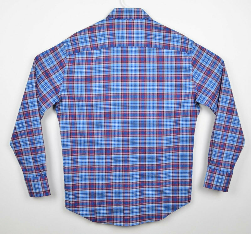 Peter Millar Men's Sz Medium Polyester Nylon Blend Blue Red Tartan Plaid Shirt