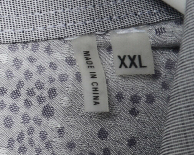 Bugatchi Men's 2XL Shaped Fit Gray Floral Polka Dot Button-Front Shirt