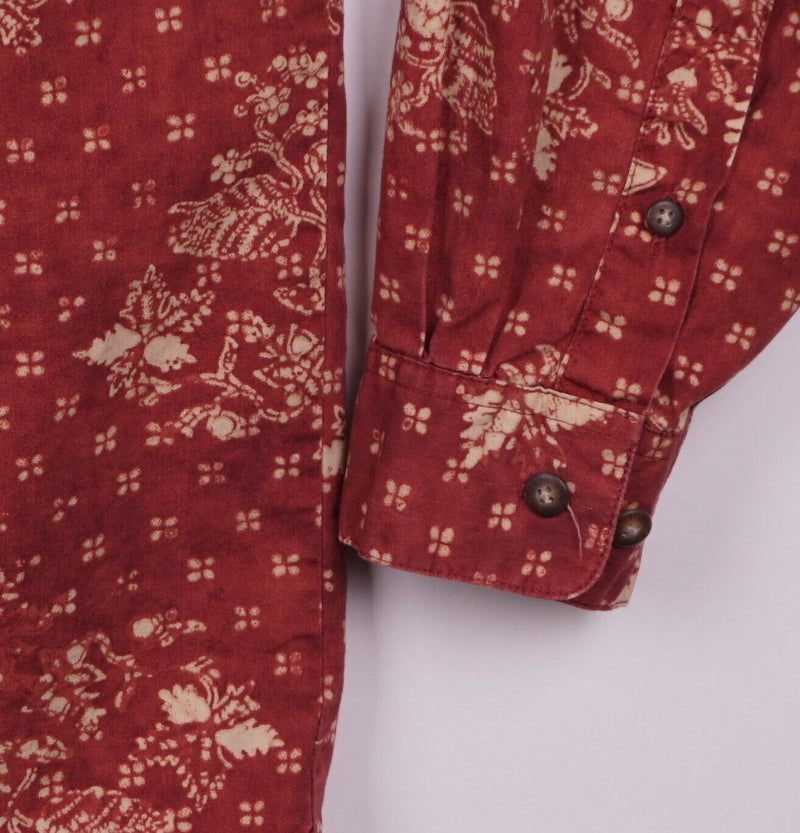 The Territory Ahead Men's Large Floral Leaf Print Red Gold Button-Front Shirt
