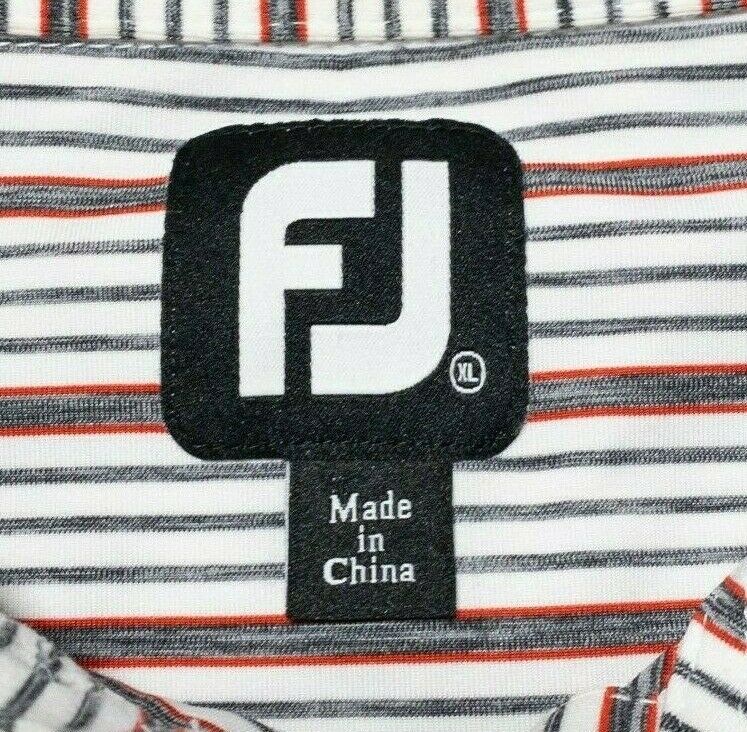 FootJoy Golf Shirt XL Men's Polo White Gray Red Striped Wicking Stretch