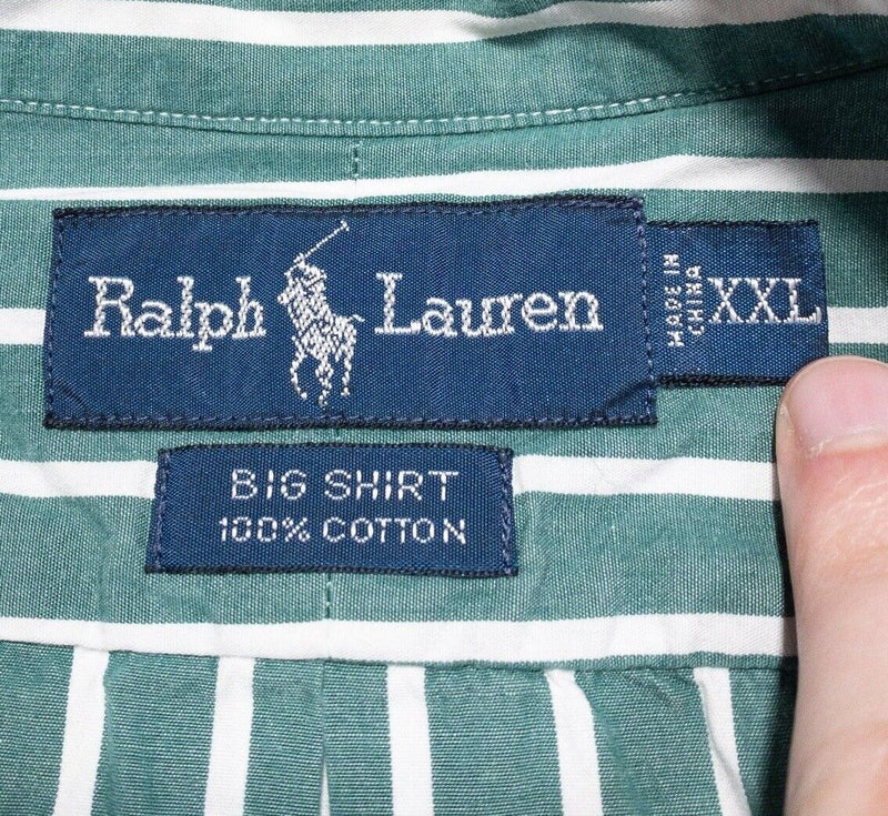 Polo Ralph Lauren Big Shirt XXL Men's Long Sleeve Green Striped Button-Down