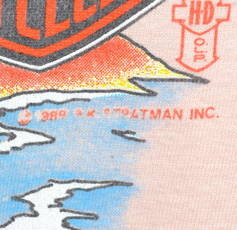 Vintage 80s Harley-Davidson Men's Sz XL Killer At The Beach Whale Peach T-Shirt