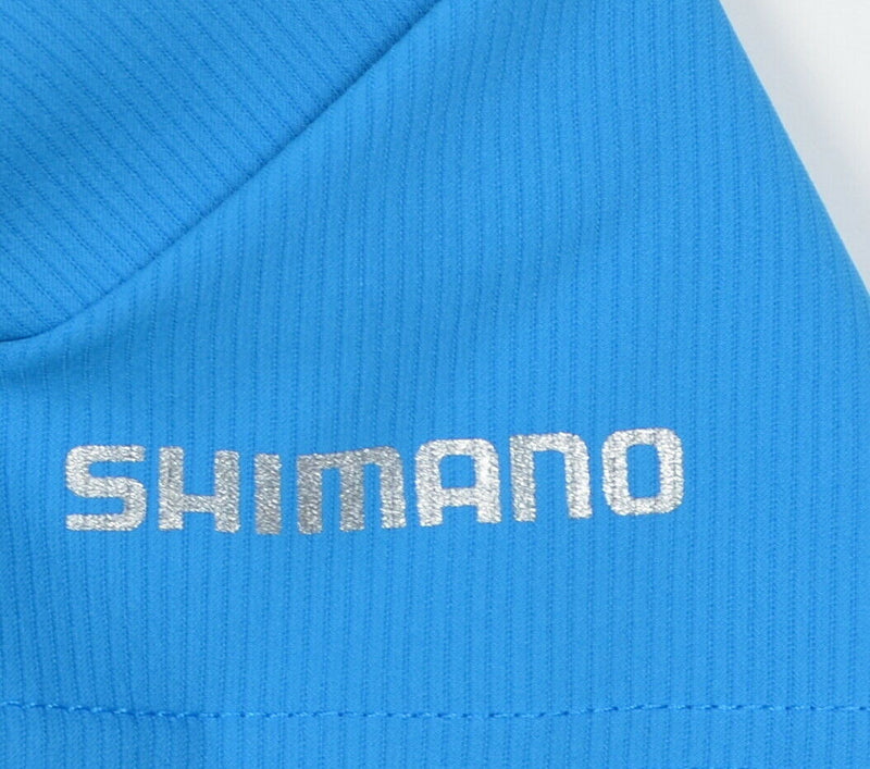 Shimano Men's Large Snap-Front Blue Polyester Wicking Casual Cycling Shirt