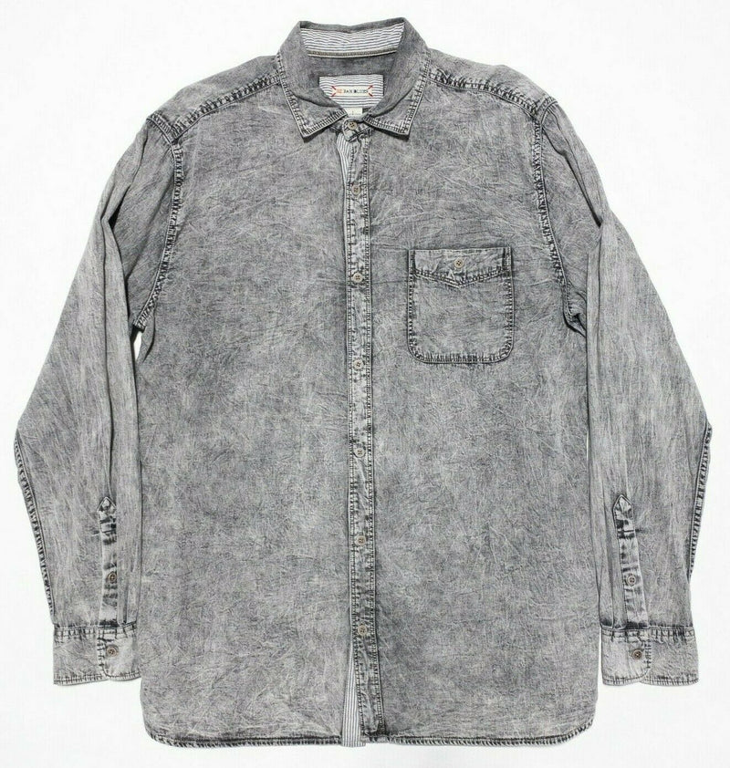 32 Bar Blues Distressed Gray Long Sleeve Button-Front Shirt Men's Large